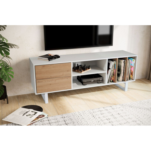 LIVARO modern TV-szekrény - 150cm - fehér/tölgy