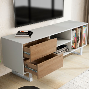 LIVARO modern TV-szekrény - 150cm - fehér/tölgy