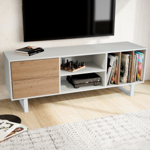 LIVARO modern TV-szekrény - 150cm - fehér/tölgy