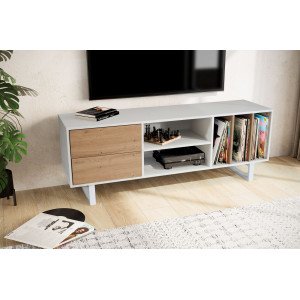 LIVARO modern TV-szekrény - 150cm - fehér/tölgy SKYPORT