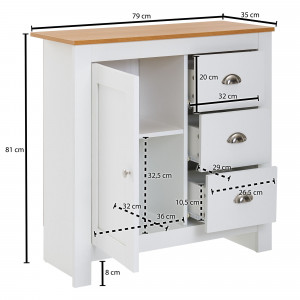NIVO -II modern komód 79 cm – fehér / tölgy