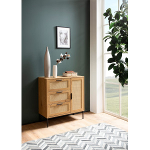 CANEWOOD modern komód - 80 cm – tölgy / rattan