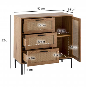 CANEWOOD modern komód - 80 cm – tölgy / rattan