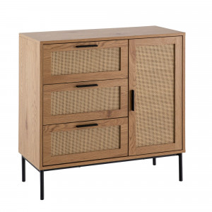 CANEWOOD modern komód - 80 cm – tölgy / rattan