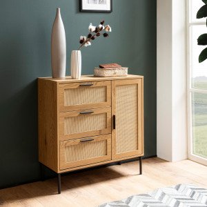 CANEWOOD modern komód - 80 cm – tölgy / rattan SKYPORT