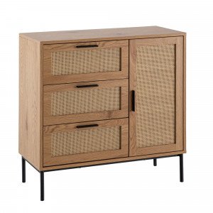 CANEWOOD modern komód - 80 cm – tölgy / rattan SKYPORT