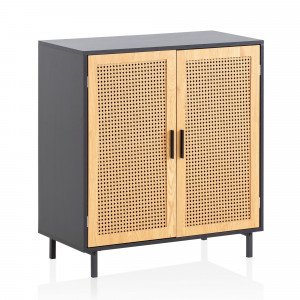 VIENNA modern komód rattan hatású fonattal - 80 cm – tölgy/fekete