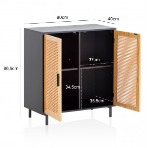 VIENNA modern komód rattan hatású fonattal - 80 cm – tölgy/fekete