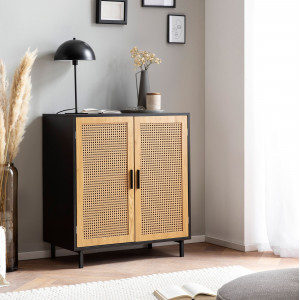 VIENNA modern komód rattan hatású fonattal - 80 cm – tölgy/fekete
