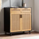 VIENNA- II modern komód rattan hatású fonattal - 80 cm – tölgy/fekete