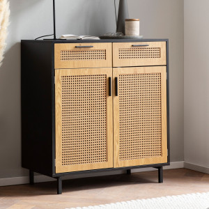 VIENNA- II modern komód rattan hatású fonattal - 80 cm – tölgy/fekete