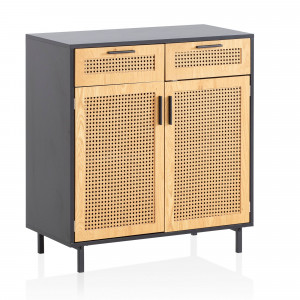 VIENNA- II modern komód rattan hatású fonattal - 80 cm – tölgy/fekete SKYPORT