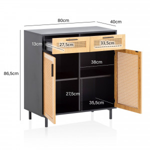 VIENNA- II modern komód rattan hatású fonattal - 80 cm – tölgy/fekete