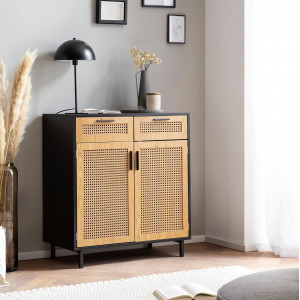 VIENNA- II modern komód rattan hatású fonattal - 80 cm – tölgy/fekete SKYPORT