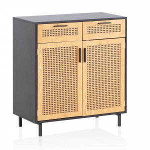 VIENNA- II modern komód rattan hatású fonattal - 80 cm – tölgy/fekete SKYPORT