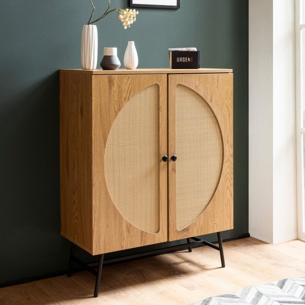 CANE modern komód rattan hatású fronttal - 80 cm – tölgy