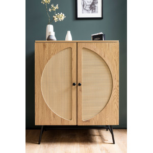 CANE modern komód rattan hatású fronttal - 80 cm – tölgy