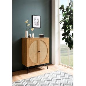 CANE modern komód rattan hatású fronttal - 80 cm – tölgy