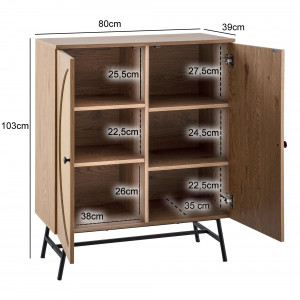 CANE modern komód rattan hatású fronttal - 80 cm – tölgy