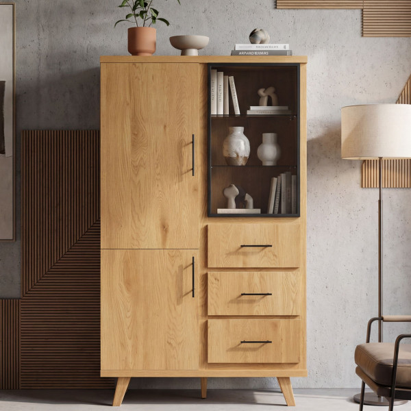 TENDO modern magas szekrény 100 cm – tölgy / fekete