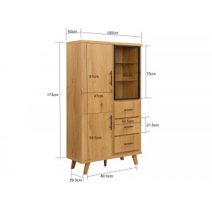 TENDO modern magas szekrény 100 cm – tölgy / fekete