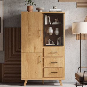 TENDO modern magas szekrény 100 cm – tölgy / fekete SKYPORT