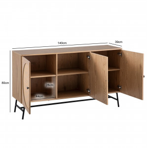 CANE modern komód rattan hatású fronttal - 140 cm – tölgy