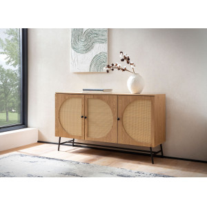 CANE modern komód rattan hatású fronttal - 140 cm – tölgy