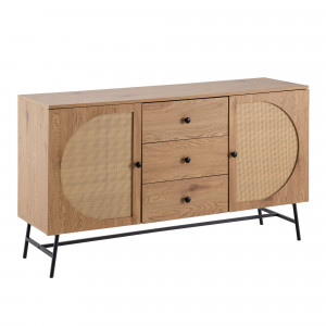 CANE modern komód  rattan hatású fronttal - 140 cm – tölgy