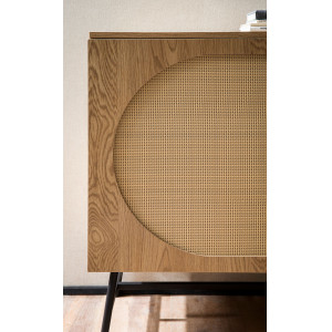 CANE modern komód  rattan hatású fronttal - 140 cm – tölgy