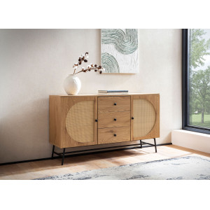 CANE modern komód  rattan hatású fronttal - 140 cm – tölgy