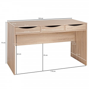 MODENA modern íróasztal 3 fiókkal - 120cm - tölgy