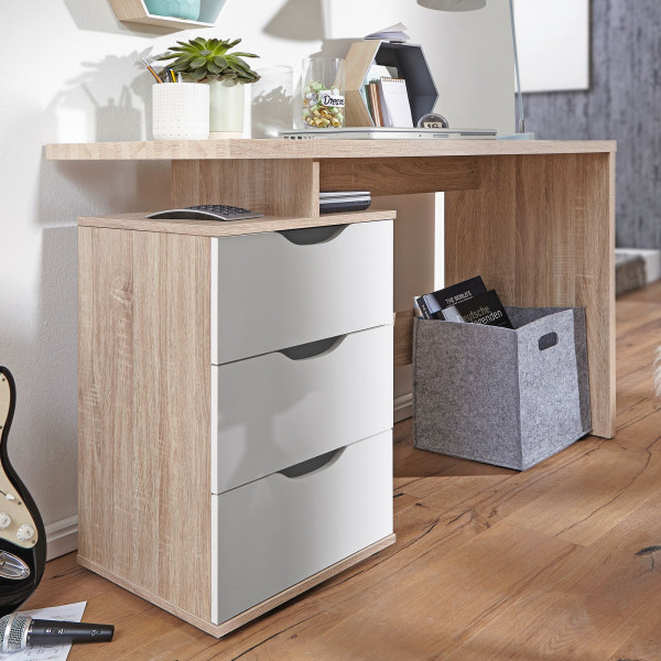 MONTI modern íróasztal - 120cm - tölgy/fehér