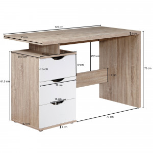 MONTI modern íróasztal - 120cm - tölgy/fehér