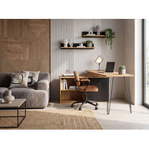 LOFTON modern sarokíróasztal integrált tárolóval - 130cm - tölgy/fekete