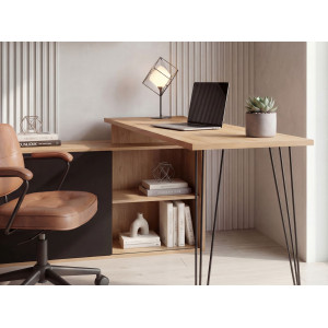 LOFTON modern sarokíróasztal integrált tárolóval - 130cm - tölgy/fekete