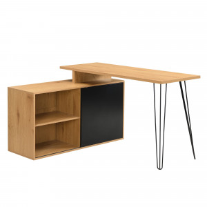 LOFTON modern sarokíróasztal integrált tárolóval - 130cm - tölgy/fekete