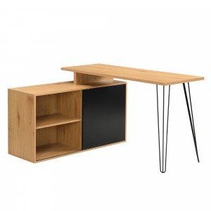 LOFTON modern sarokíróasztal integrált tárolóval - 130cm - tölgy/fekete SKYPORT