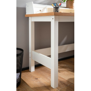 LENTO modern íróasztal monitorpolccal és fiókokkal - 106cm - fehér/tölgy