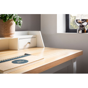 LENTO modern íróasztal monitorpolccal és fiókokkal - 106cm - fehér/tölgy