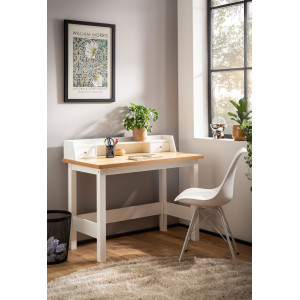 LENTO modern íróasztal monitorpolccal és fiókokkal - 106cm - fehér/tölgy