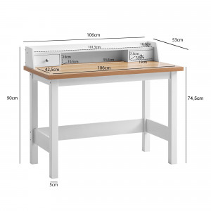LENTO modern íróasztal monitorpolccal és fiókokkal - 106cm - fehér/tölgy
