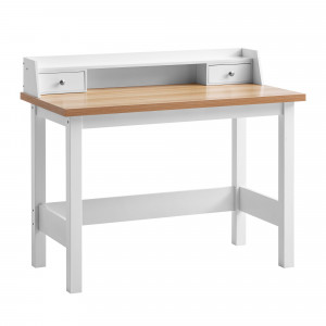 LENTO modern íróasztal monitorpolccal és fiókokkal - 106cm - fehér/tölgy