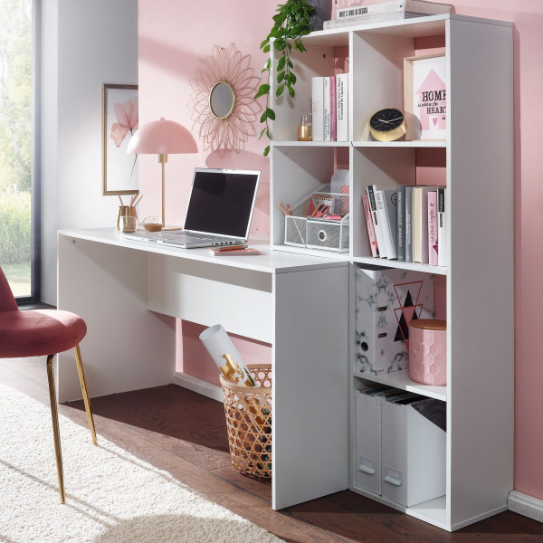 FRAME modern íróasztal 6 rekeszes polccal - 170cm - fehér