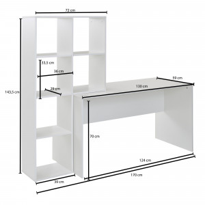 FRAME modern íróasztal 6 rekeszes polccal - 170cm - fehér