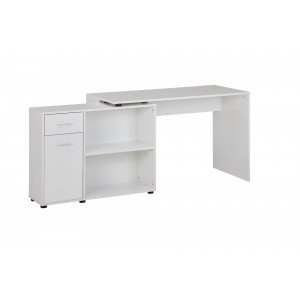 VERSO variálható sarokíróasztal polccal - 120-179cm - fehér SKYPORT