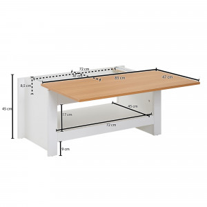 SLIDO modern dohányzóasztal eltolható asztallappal - 85cm - fehér/tölgy