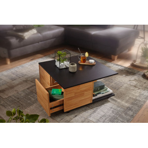MOVE modern gurulós dohányzóasztal fiókokkal - 70cm - antracit/tölgy