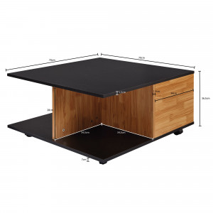 MOVE modern gurulós dohányzóasztal fiókokkal - 70cm - antracit/tölgy