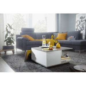 MOVE modern gurulós dohányzóasztal fiókokkal - 70cm - cement szürke/fehér